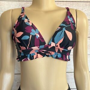 Kona Sol Womens Black Floral Ruffle Trim Bikini Top Size S